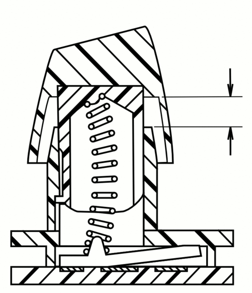 Figura 1: Mecanismo de buckling spring ou «mola que dobra». Fonte: Wikipedia
