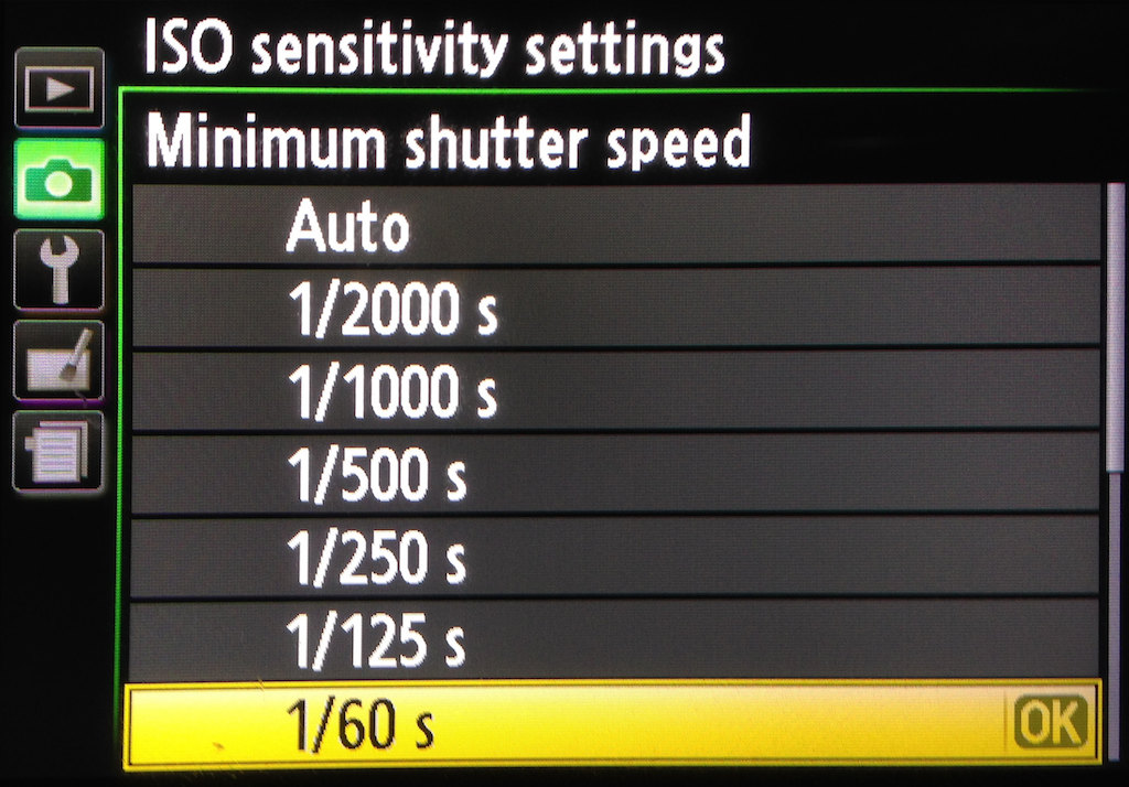 Figure 3: Auto ISO, minimum shutter speed