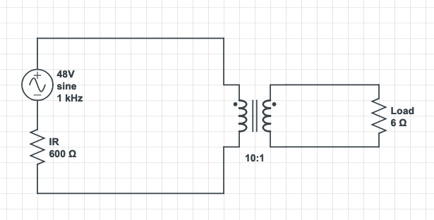 Figure 29: Matched impedance circuit using a transformer. A 10:1 transformer creates a 100:1 impedance relationship.