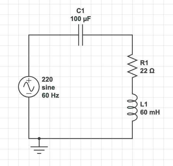 Figure 12: Partially reactive loaded, with a capacitor for power factor correction.