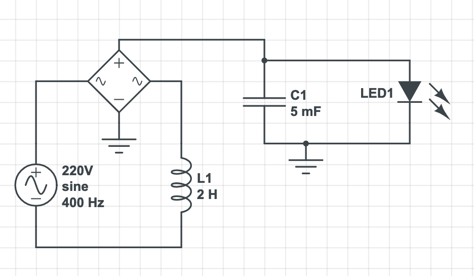Figure 18: Feeding a 2V LED from 220V AC, no transformer.