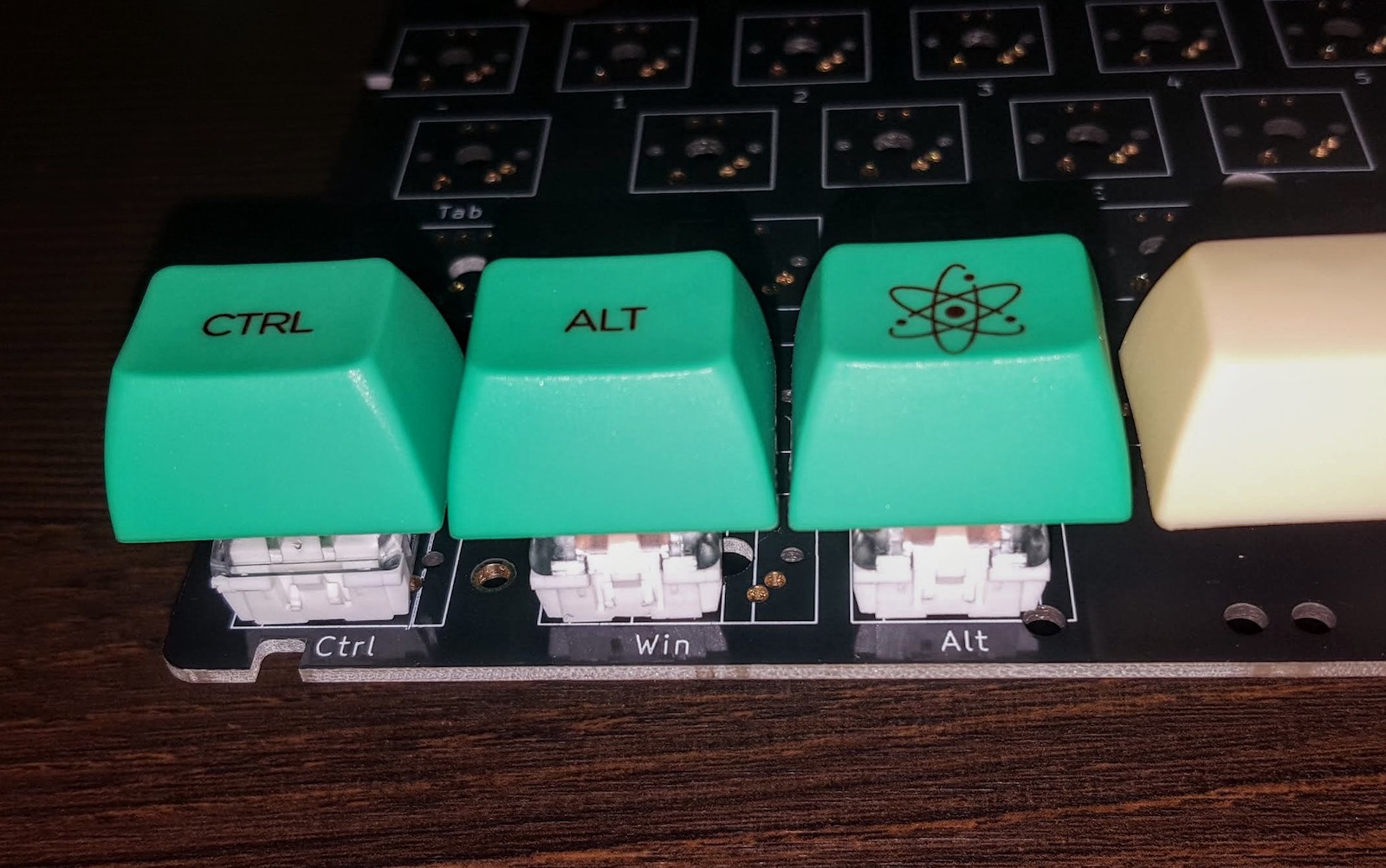Figure 11: Switches and keycaps test-positioned to determine final layout and final switch placement.
