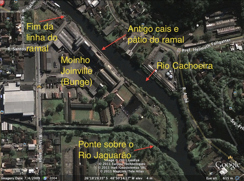 Figura 21: Vista do Google Earth da área do Moinho Joinville, com anotações adicionais