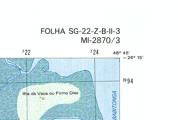 Figura 9: Detalhe de uma carta topográfica do IBGE. Identificação da articulação da carta Joinville 1:50.000.