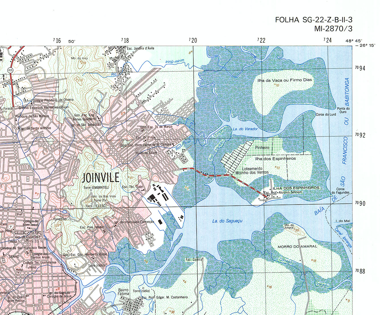 Figura 1: Detalhe de uma carta topográfica do IBGE. Carta de Joinville, 1:50.000.